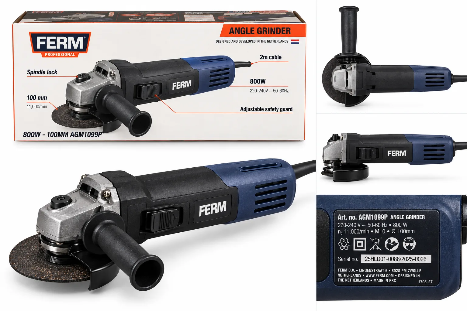 FERM AGM1099P 800W 100mm Angle Grinder