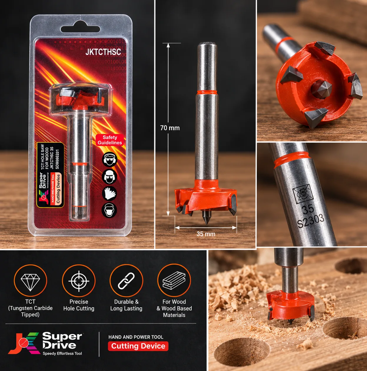 JK Super Drive JKTCTHSC (35) 35mm TCT Hinge-Boring Bit (Hole Saw for Wood)