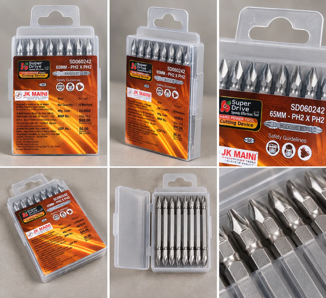 JK Super Drive SD060242 PH2 x PH2 65mm Double-End Screwdriver Bits (10 Pcs)