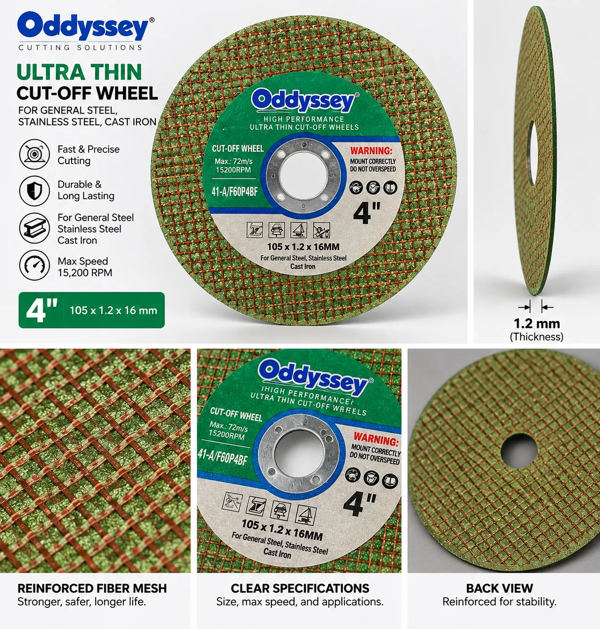 Oddessey 41-A/F60P4BF 4" Ultra-Thin Cut-Off Wheel 105 x 1.2 x 16mm