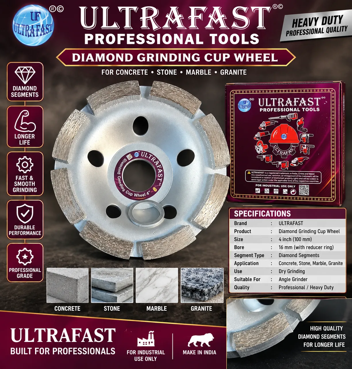 ULTRAFAST 4in Diamond Grinding Cup Wheel