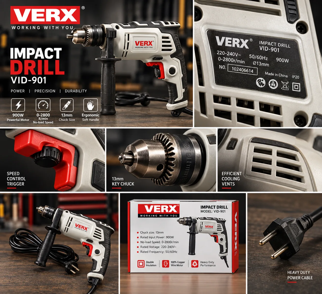 VERX VID-901 900W 13mm Impact Drill