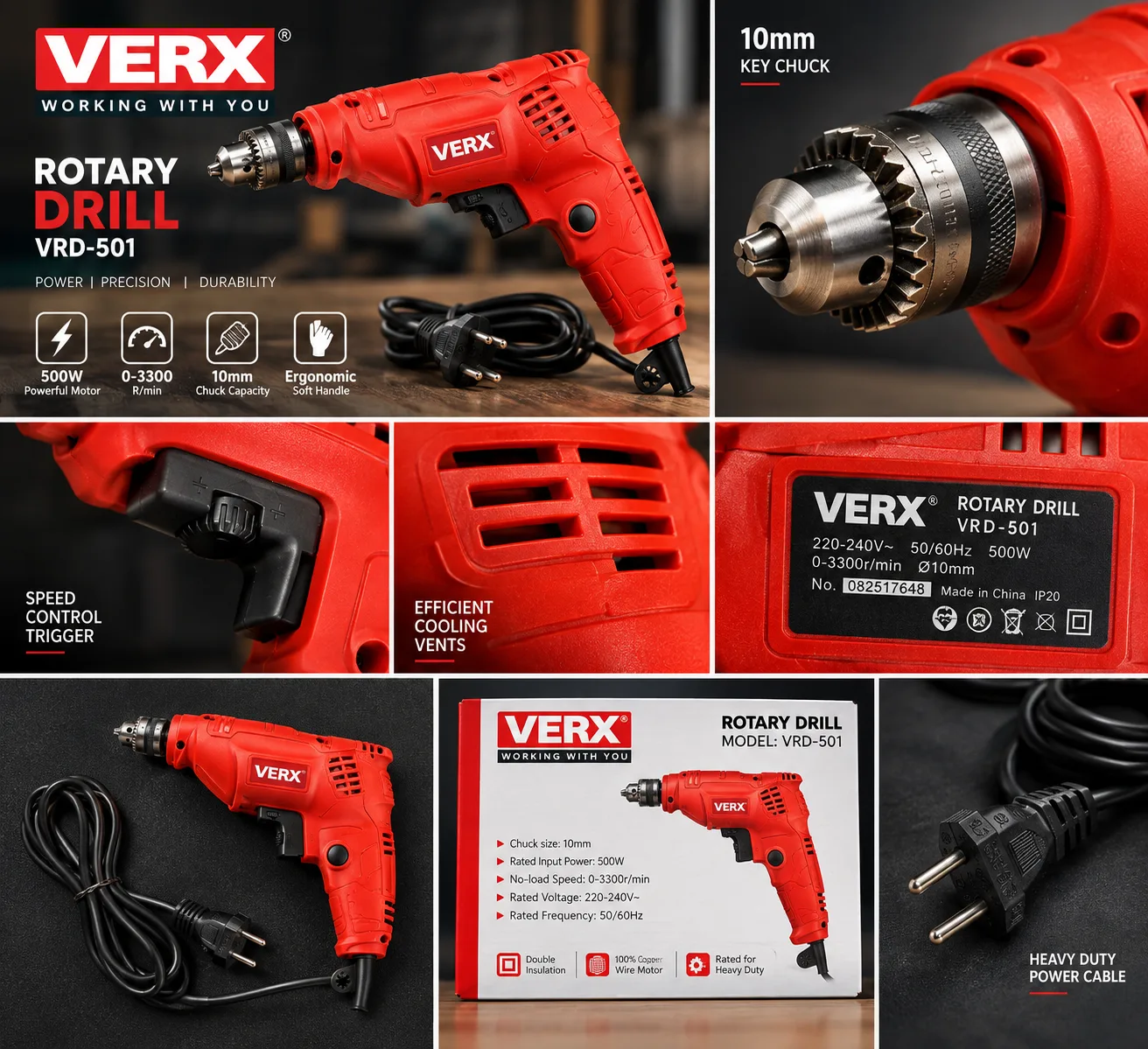 VERX VRD-501 500W 10mm Rotary Drill